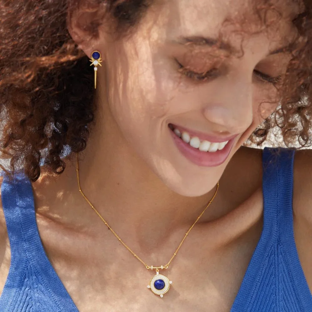 NEW 18K gold plated sterling silver earrings,natural lapis lazuli,gemstone - Picture 10 of 12